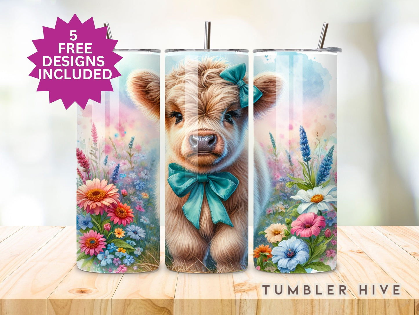 Baby Highland Cow Tumbler Wrap, 20 oz Skinny Sublimation Tumbler Design, Cute Highland Print Sublimation Design Png, Tumbler Png Downloads