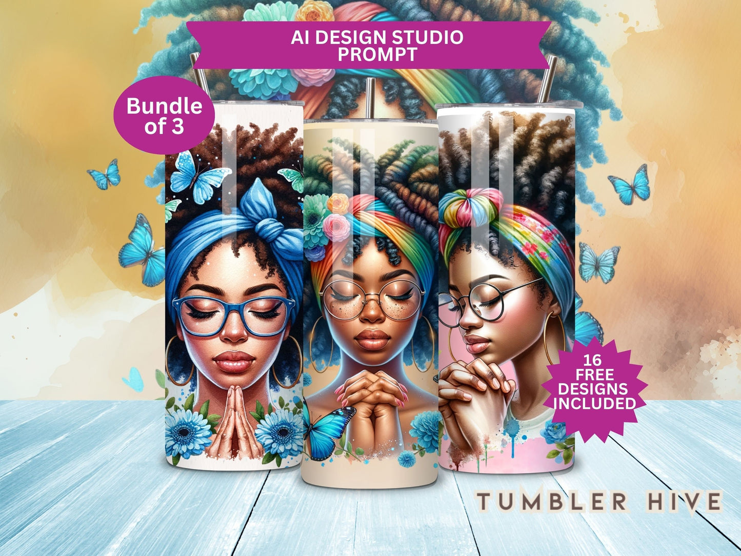3 Set Praying Woman Bundle Tumbler Wrap, 20 oz Skinny Sublimation Tumbler Design, Christian Print Sublimation Design Png, Tumbler Png Downloads
