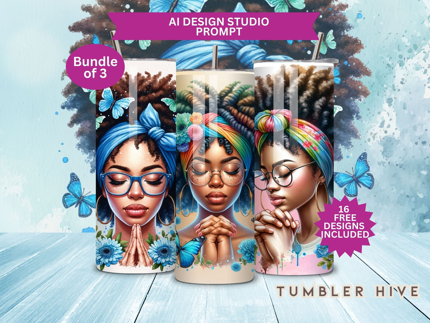 3 Set Praying Woman Bundle Tumbler Wrap, 20 oz Skinny Sublimation Tumbler Design, Christian Print Sublimation Design Png, Tumbler Png Downloads