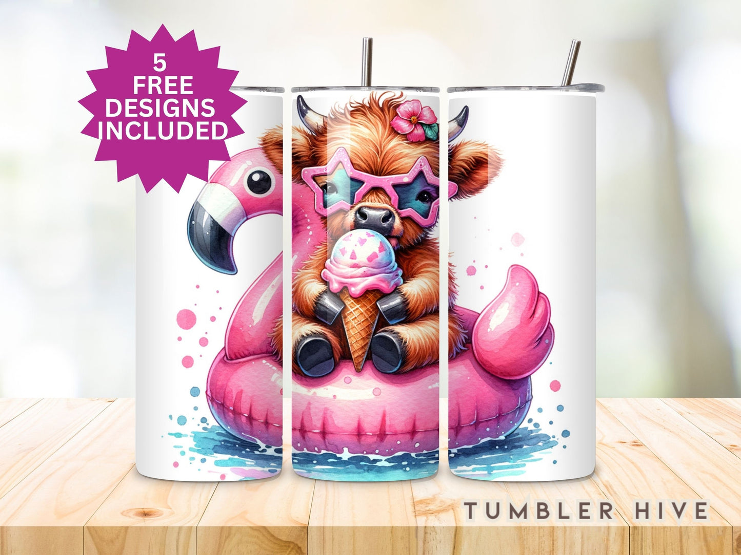 Baby Highland Cow Tumbler Wrap, 20 oz Skinny Sublimation Tumbler Design, Summer Print Sublimation Design Png, Headband Tumbler Png Downloads
