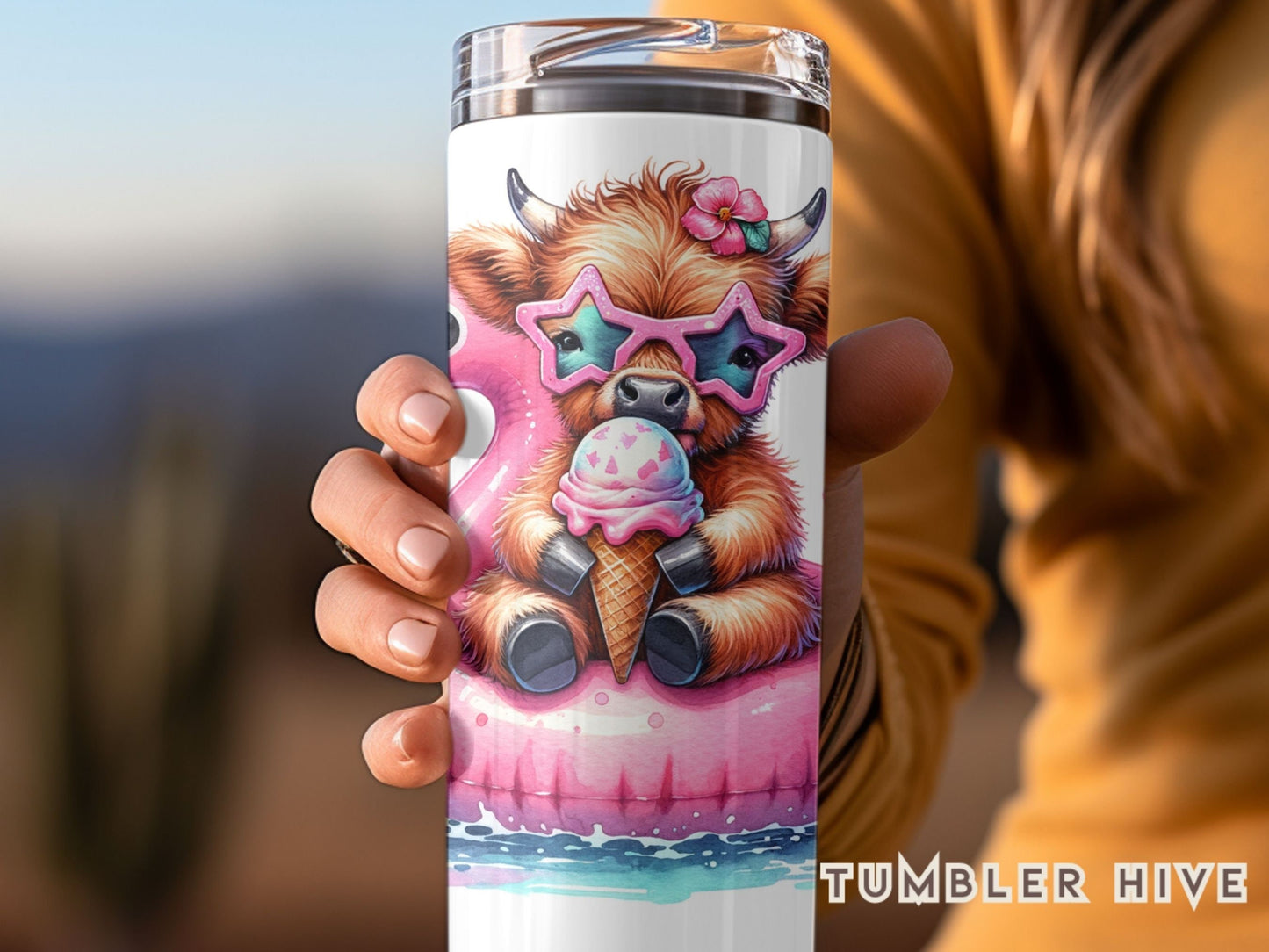 Baby Highland Cow Tumbler Wrap, 20 oz Skinny Sublimation Tumbler Design, Summer Print Sublimation Design Png, Headband Tumbler Png Downloads