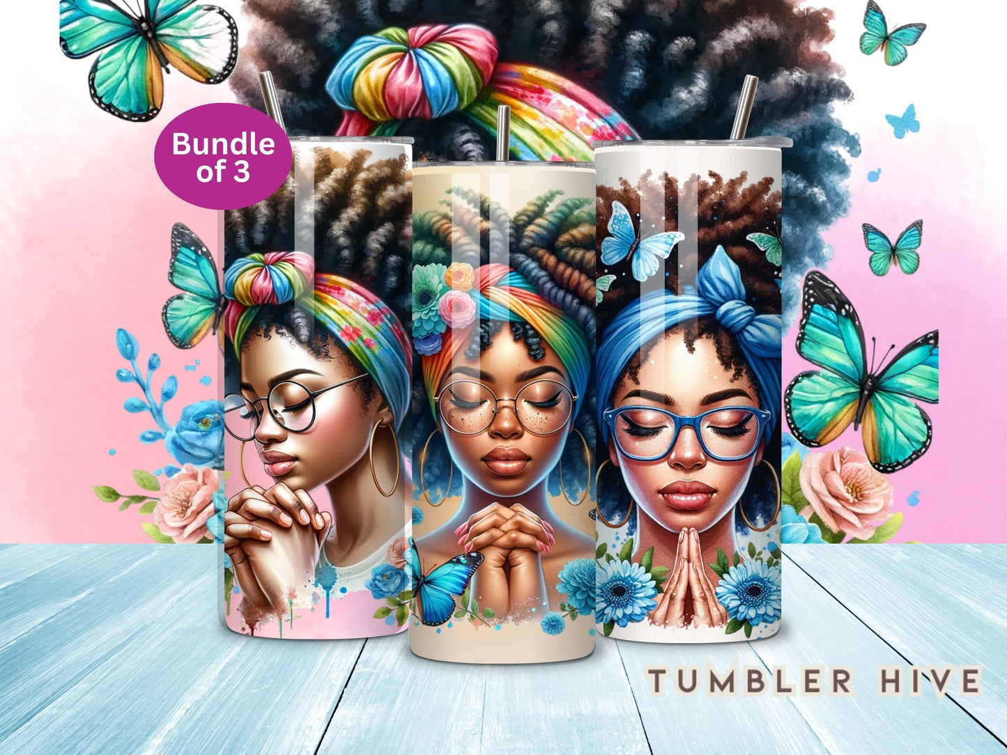 3 Set Praying Woman Bundle Tumbler Wrap, 20 oz Skinny Sublimation Tumbler Design, Christian Print Sublimation Design Png, Tumbler Png Downloads