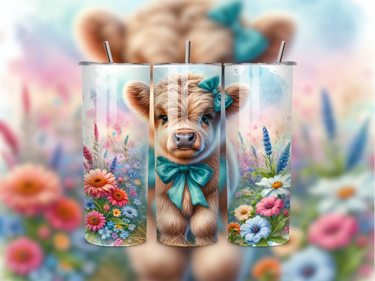 Baby Highland Cow Tumbler Wrap, 20 oz Skinny Sublimation Tumbler Design, Cute Highland Print Sublimation Design Png, Tumbler Png Downloads