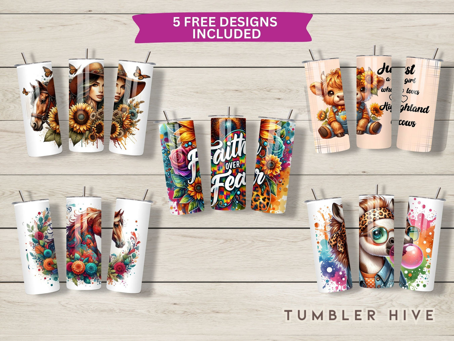 Baby Highland Cow Tumbler Wrap, 20 oz Skinny Sublimation Tumbler Design, Summer Print Sublimation Design Png, Headband Tumbler Png Downloads