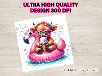 Baby Highland Cow Tumbler Wrap, 20 oz Skinny Sublimation Tumbler Design, Summer Print Sublimation Design Png, Headband Tumbler Png Downloads