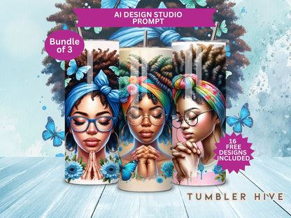 3 Set Praying Woman Bundle Tumbler Wrap, 20 oz Skinny Sublimation Tumbler Design, Christian Print Sublimation Design Png, Tumbler Png Downloads