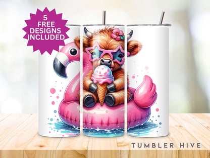 Baby Highland Cow Tumbler Wrap, 20 oz Skinny Sublimation Tumbler Design, Summer Print Sublimation Design Png, Headband Tumbler Png Downloads
