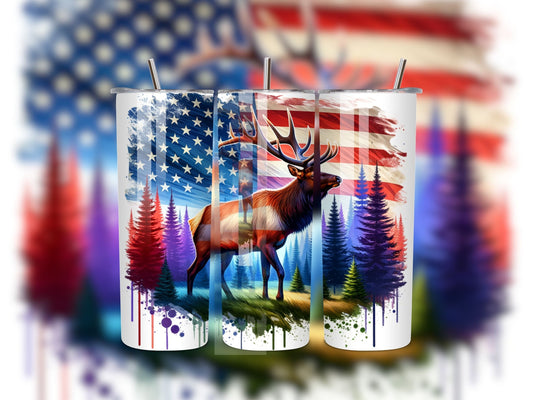 American Elk Tumbler Wrap, 20 oz Skinny Sublimation Tumbler Design, Deer Hunting Print Sublimation Design Png, Elk Tumbler Png Downloads