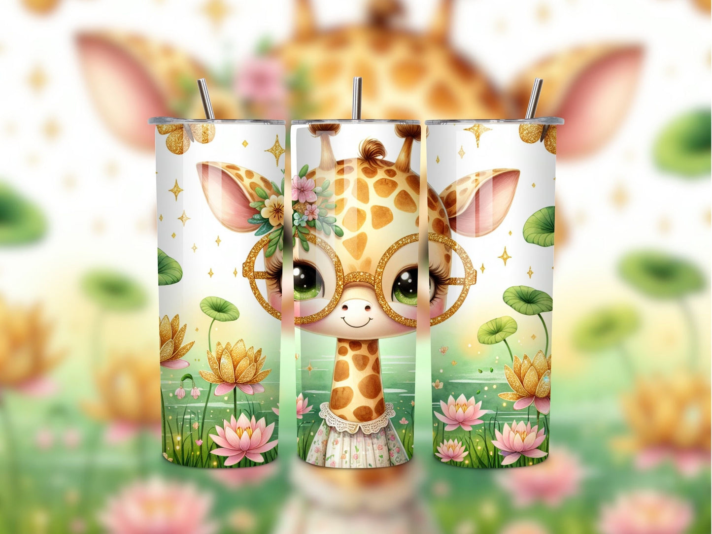 Floral Cute Giraffe Tumbler Wrap