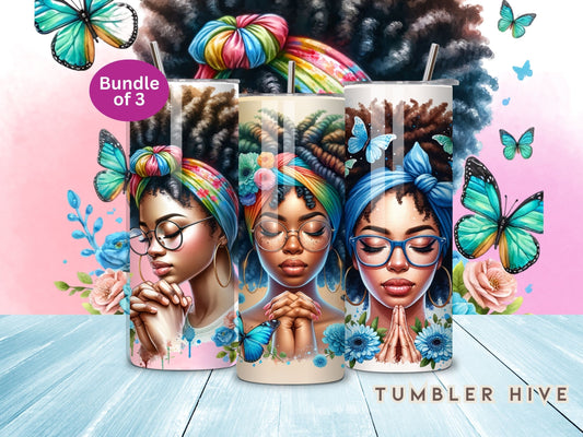 3 Set Praying Woman Bundle Tumbler Wrap, 20 oz Skinny Sublimation Tumbler Design, Christian Print Sublimation Design Png, Tumbler Png Downloads