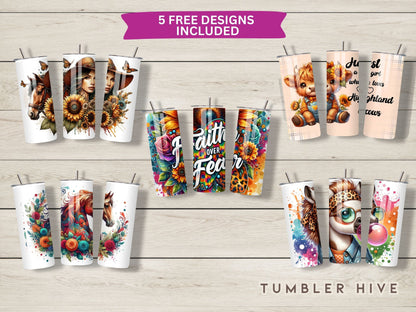 Baby Highland Cow Tumbler Wrap, 20 oz Skinny Sublimation Tumbler Design, Summer Print Sublimation Design Png, Headband Tumbler Png Downloads