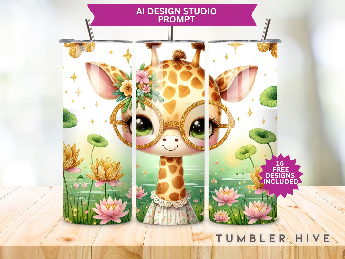Floral Cute Giraffe Tumbler Wrap