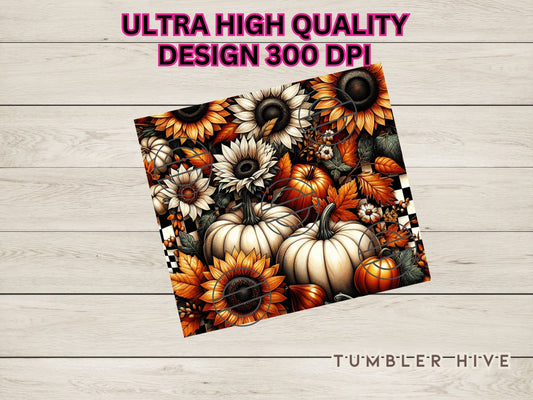 Autumn Pumpkins Tumbler Wrap, 20 oz Skinny Sublimation Tumbler Design, Floral Print Sublimation Design Png, Pumpkin Tumbler Png Downloads